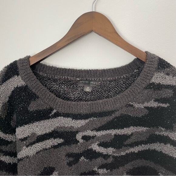 Barefoot Dreams | Womens Seaside Crewneck Pullover Carbon Camo CozyChic Black 2X - Picture 3 of 8